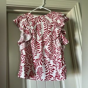 Red & White pattern ruffle sleeve top